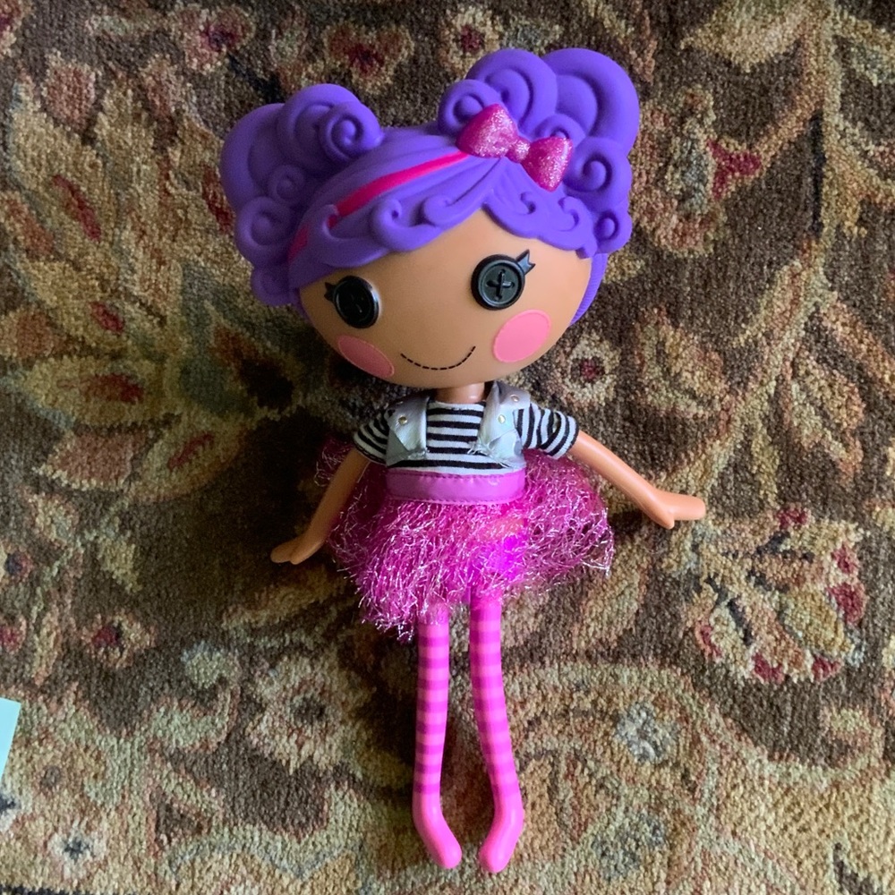 Purple & Pink Girl Doll Plush Toy - Cute Button-Eye Doll